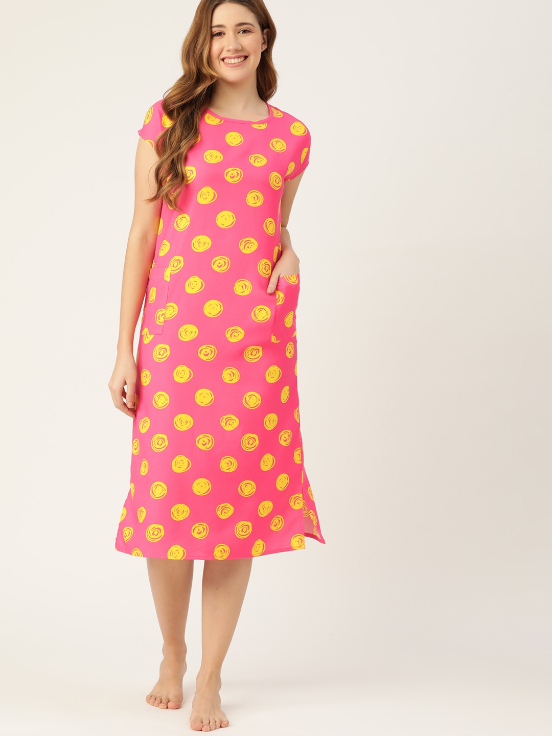 

DressBerry Pink & Yellow Geometric Print Nightdress