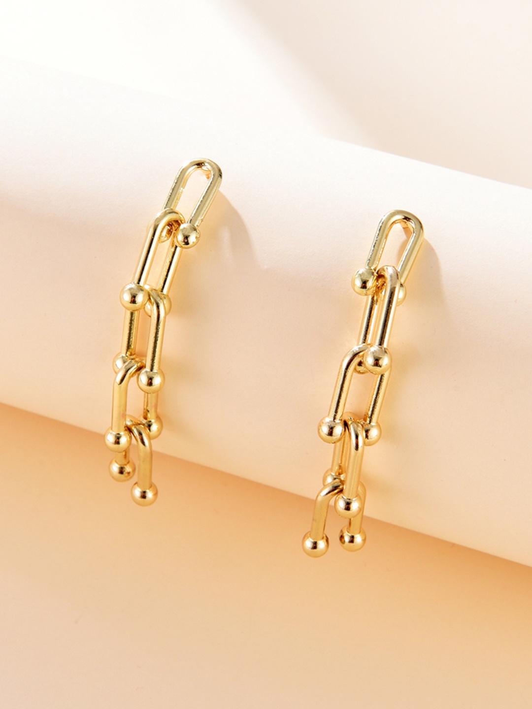 

URBANIC Gold-Toned Contemporary U-Link Drop Earrings