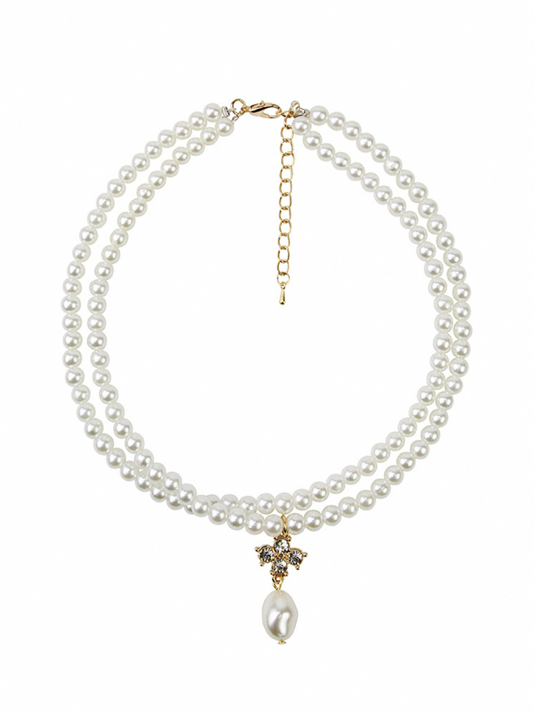 

URBANIC White & Gold-Toned Beaded & Stone-Studded Choker Necklace