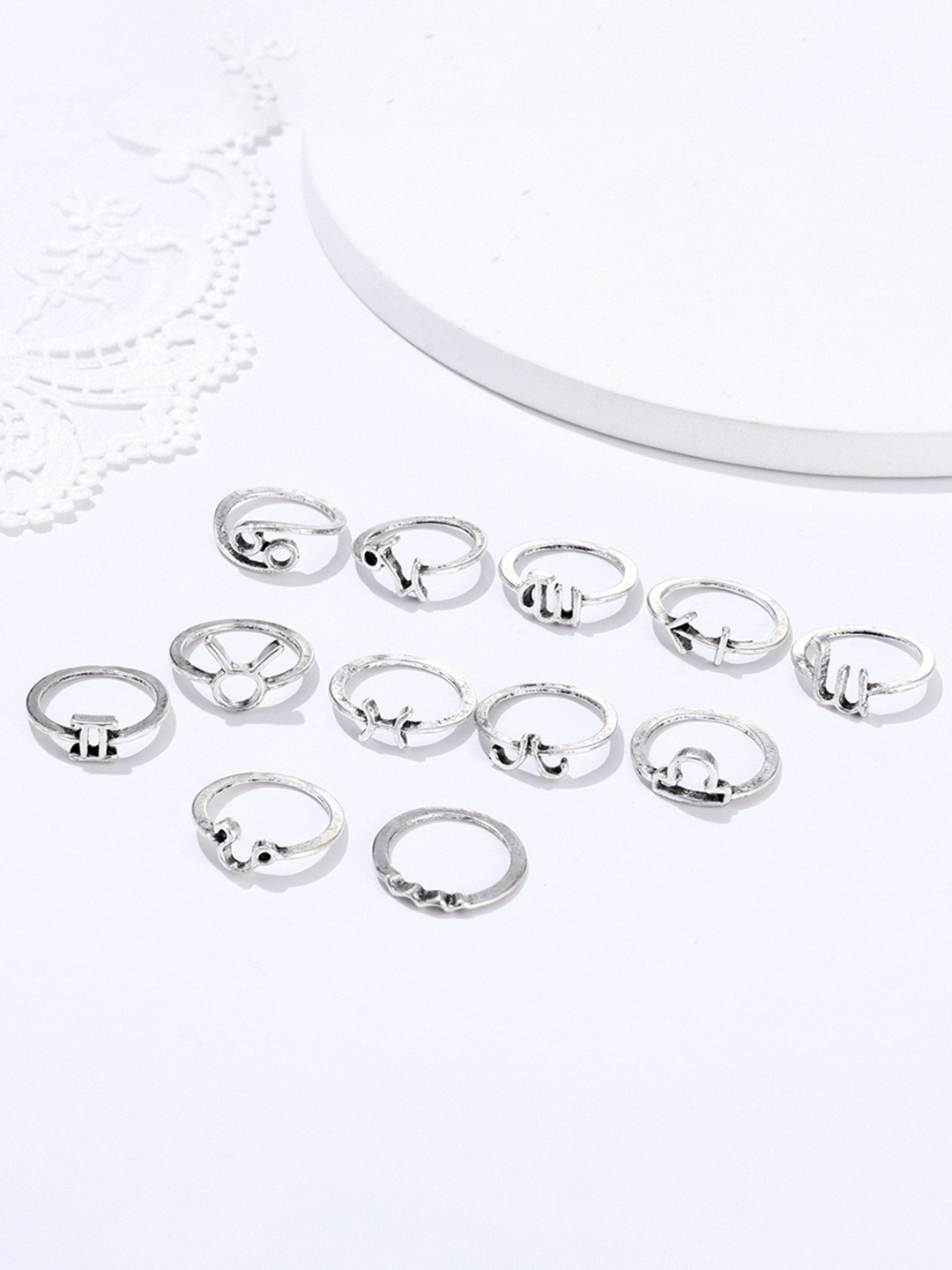 

URBANIC Women Set of 12 Silver-Toned Zodiac Finger Rings