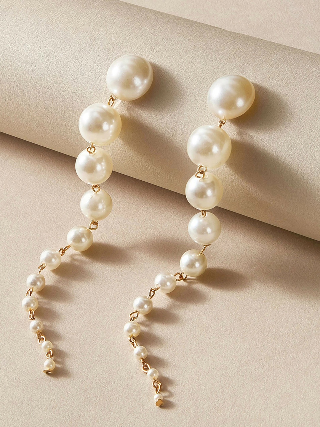 

URBANIC White & Gold-Toned Beaded Spherical Drop Earrings