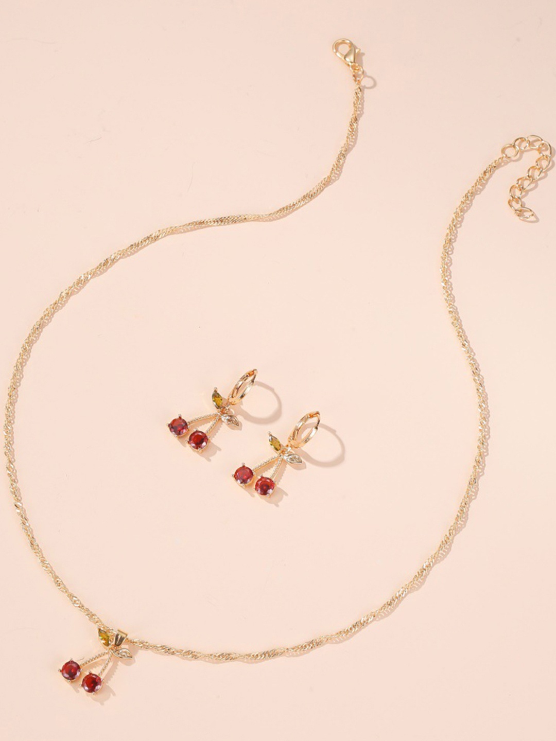 

URBANIC Gold-Toned & Red Studded Jewellery Set