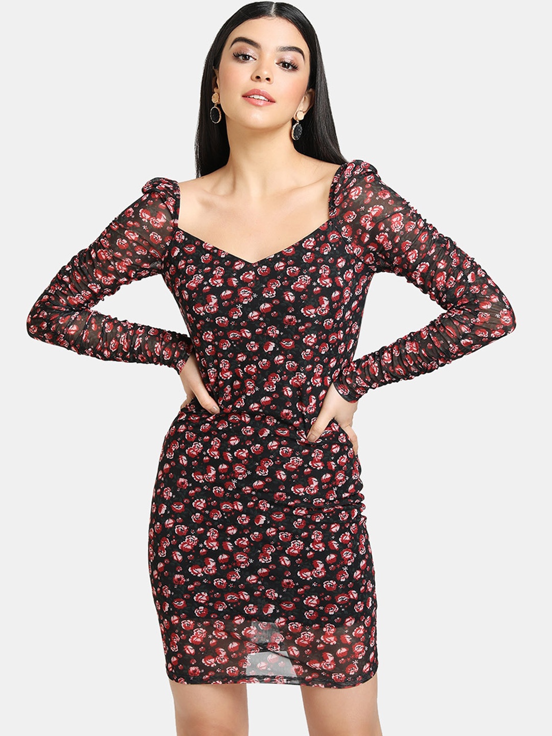 

Kazo Black & Red Floral Bodycon Dress
