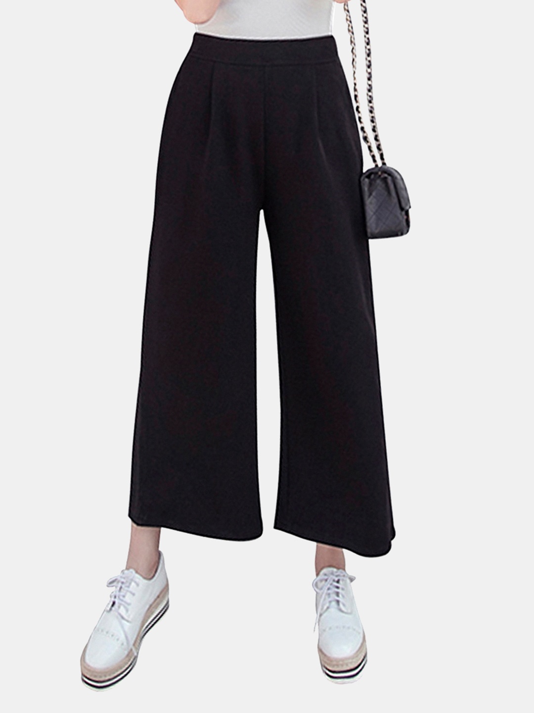 

URBANIC Women Black Relaxed Fit Pleated Wide Leg Trousers