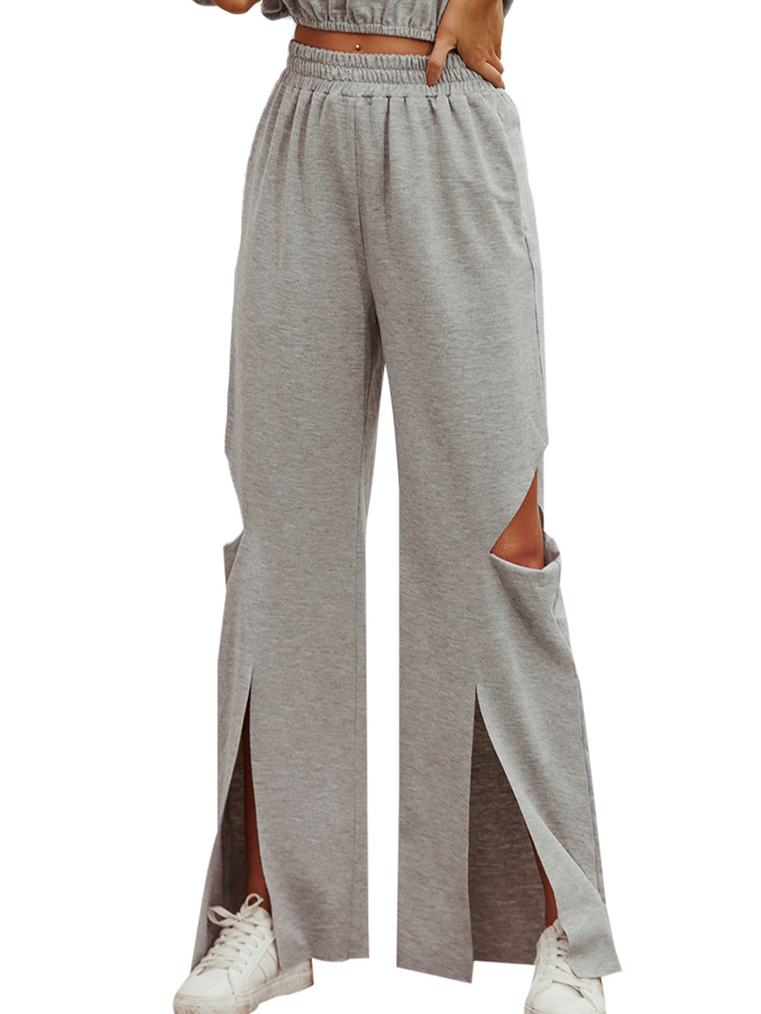 

URBANIC Women Grey Melange Solid Relaxed Fit Wide Leg Trousers
