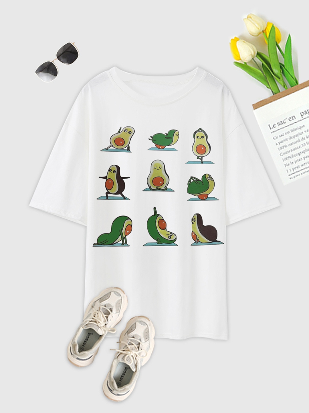 

URBANIC Women White & Green Printed Drop-Shoulder Sleeves T-shirt