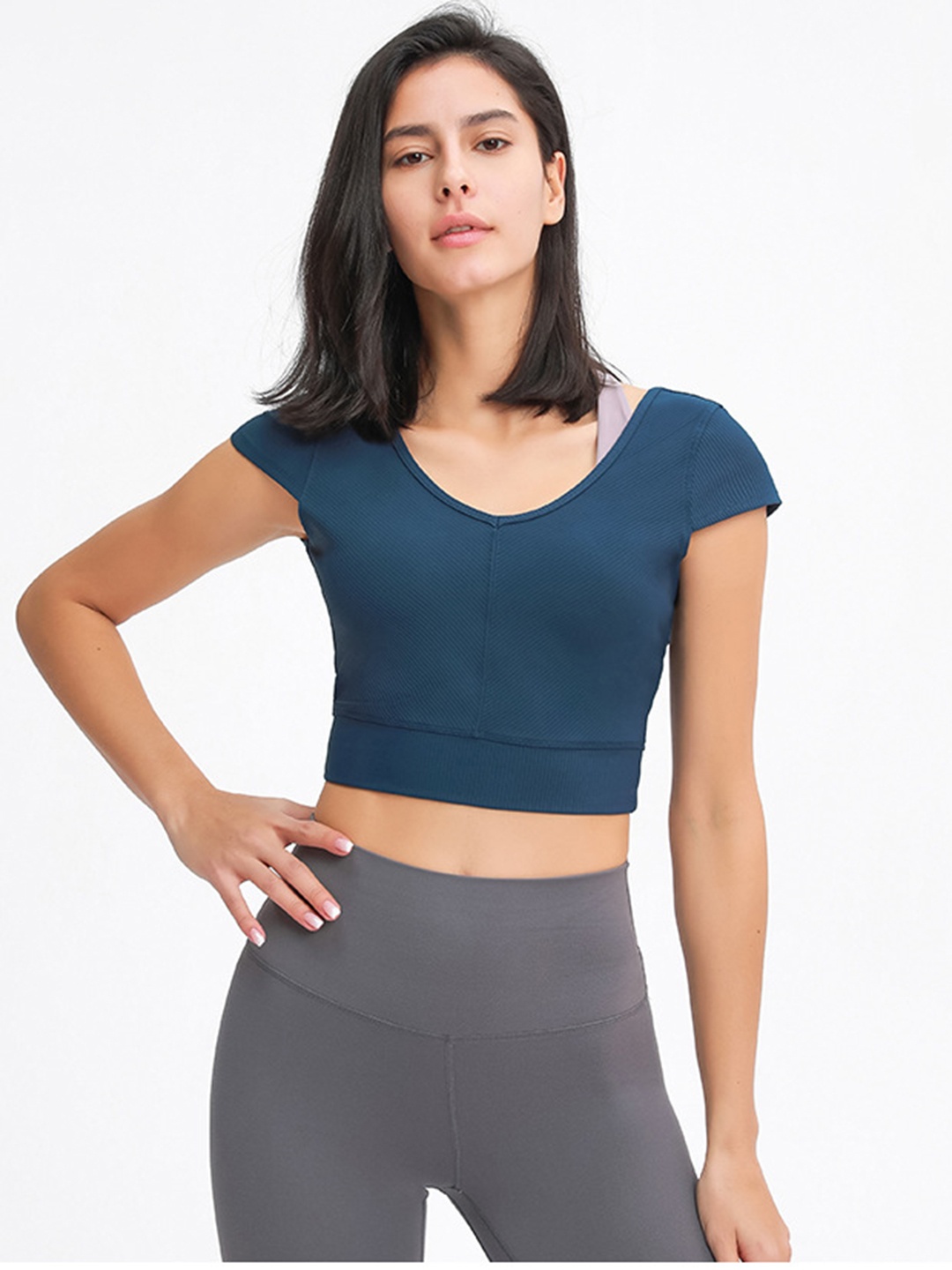 

URBANIC Teal Blue Styled Back Fitted Crop Top