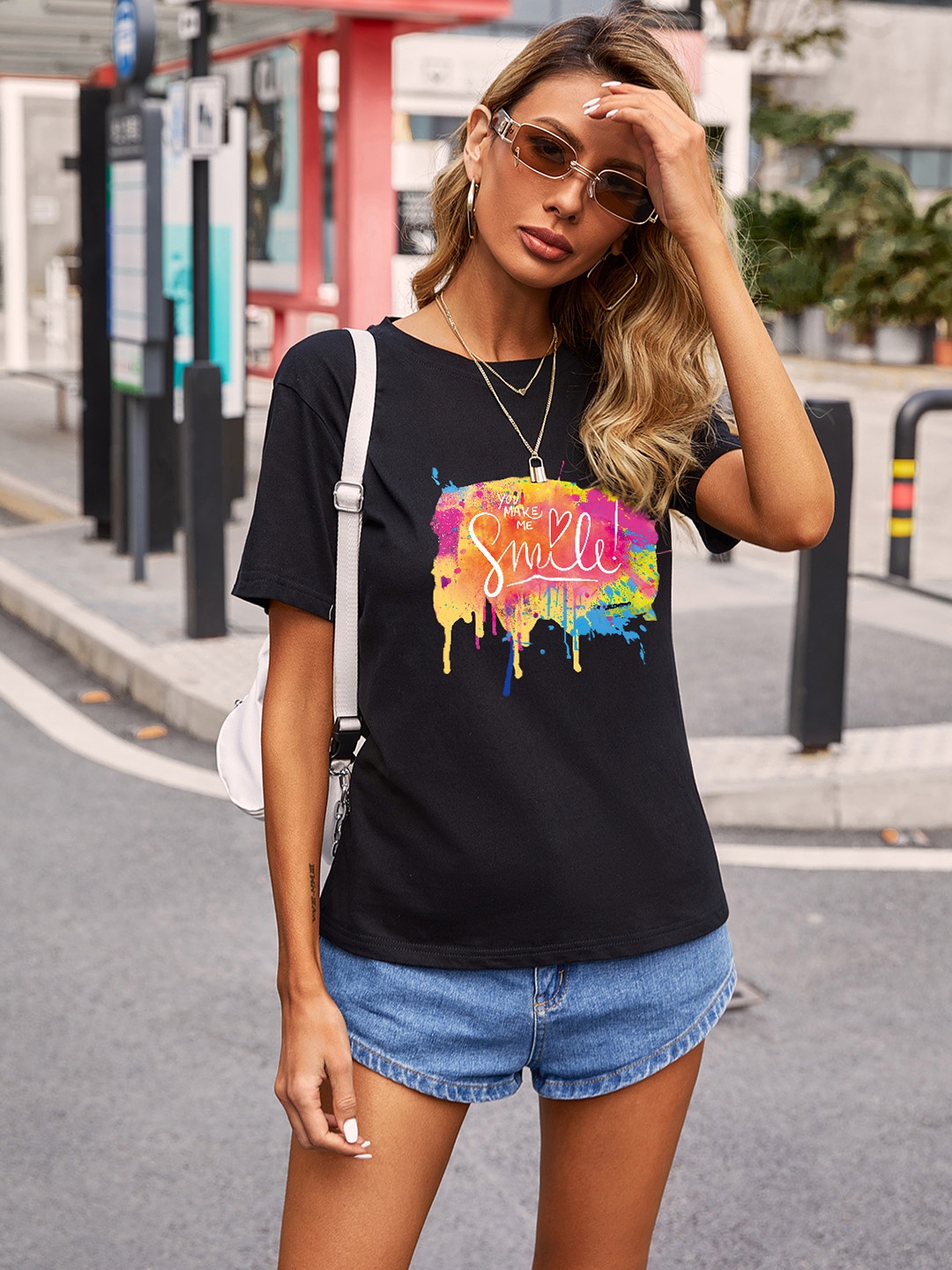 

URBANIC Women Black & Yellow Printed T-shirt