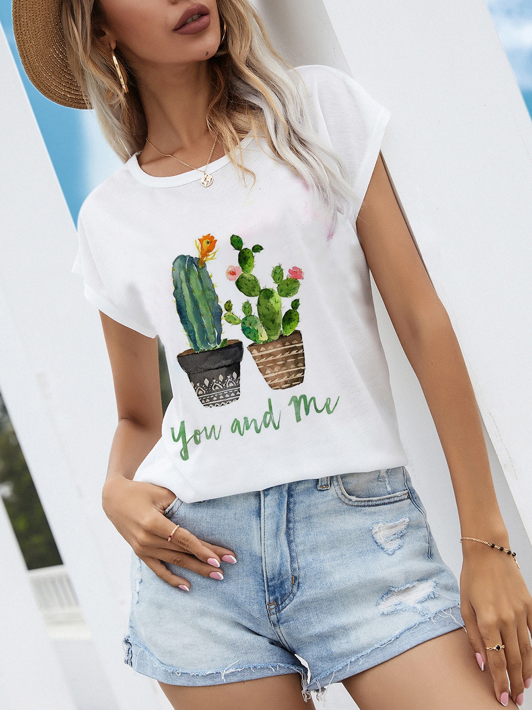 

URBANIC Women White & Green Printed T-shirt