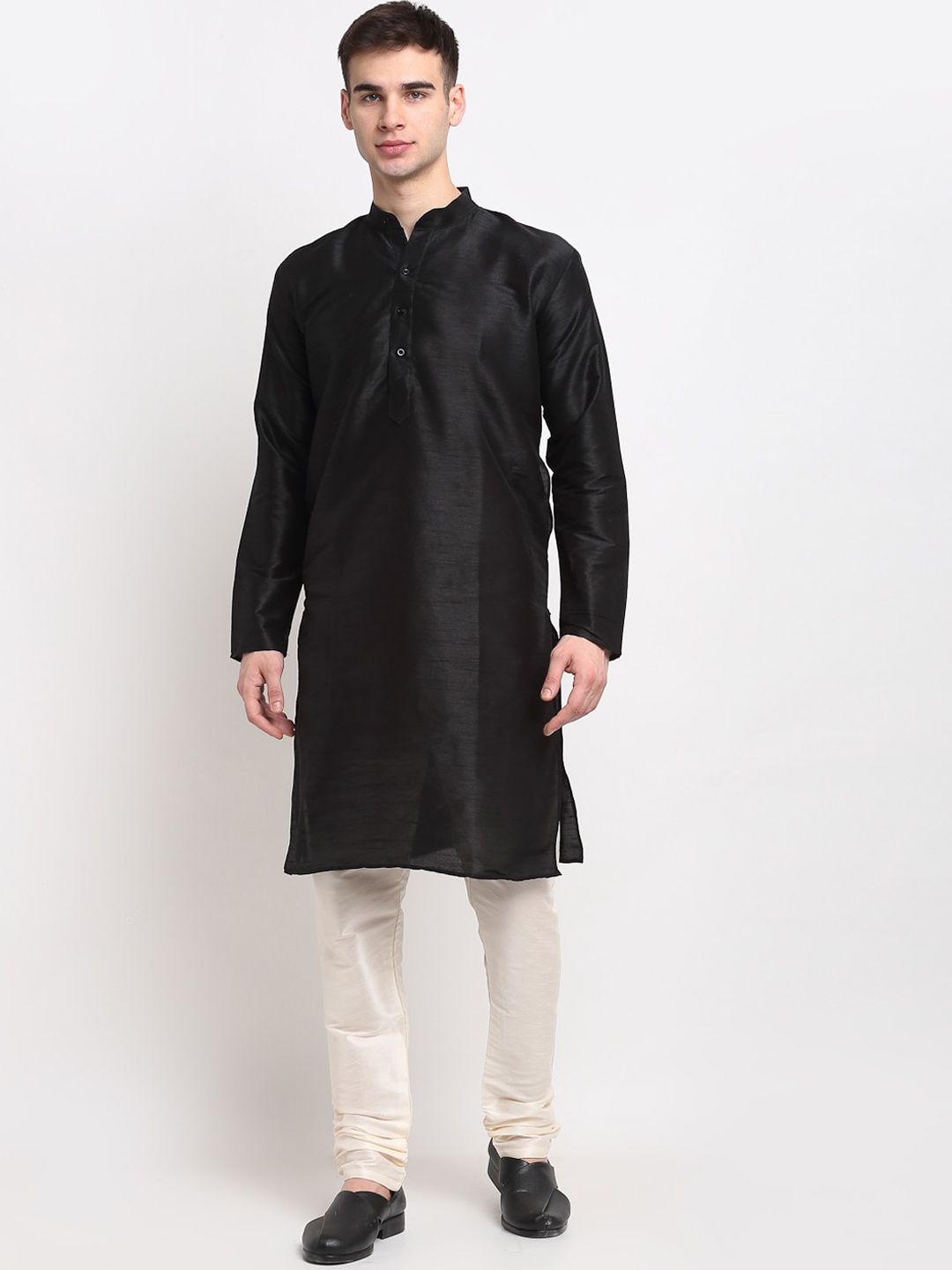 

Jompers Men Black Regular Dupion Silk Kurta with Churidar