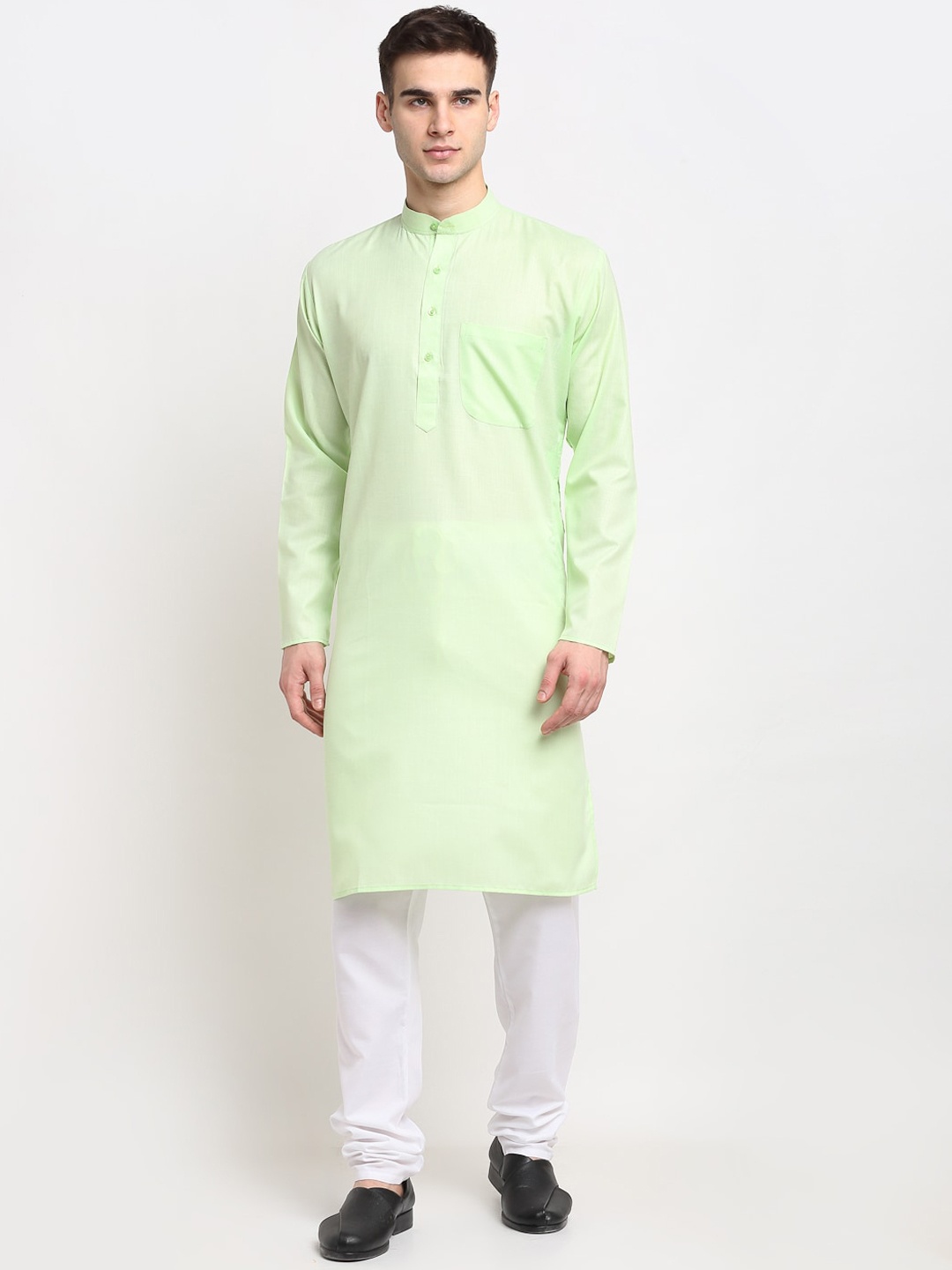

Jompers Men Lime Green Solid Mandarin Collar Kurta with Churidar