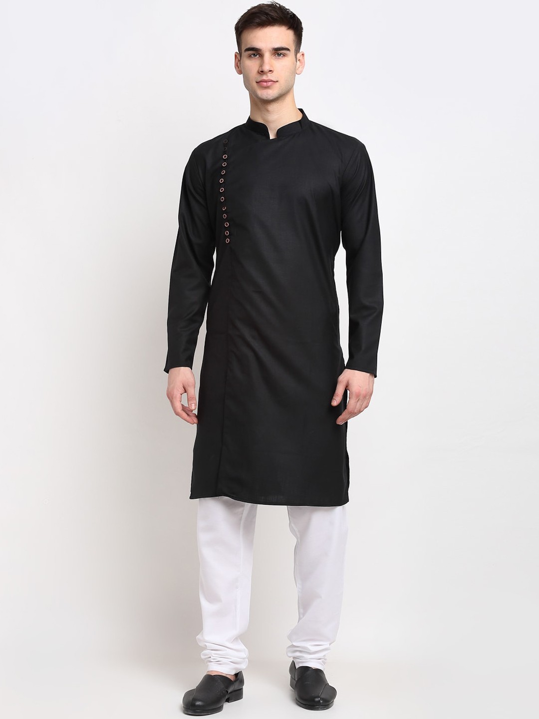 

Jompers Men Black & White Angrakha Kurta with Churidar