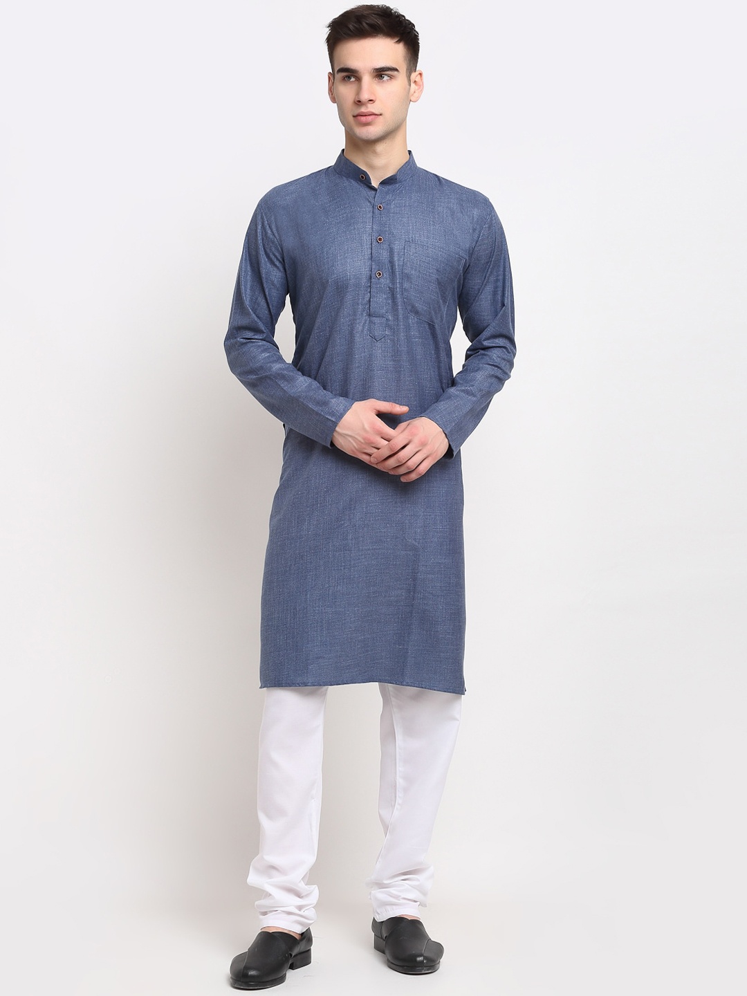 

Jompers Men Charcoal Grey & White Pure Cotton Kurta with Churidar