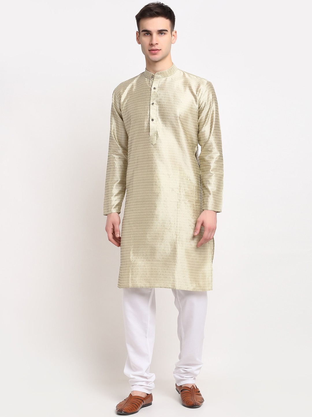 

Jompers Men Gold-Toned & White Kurta with Churidar