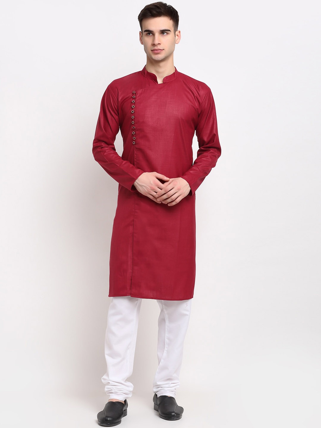 

Jompers Men Maroon & White Angrakha Kurta with Churidar