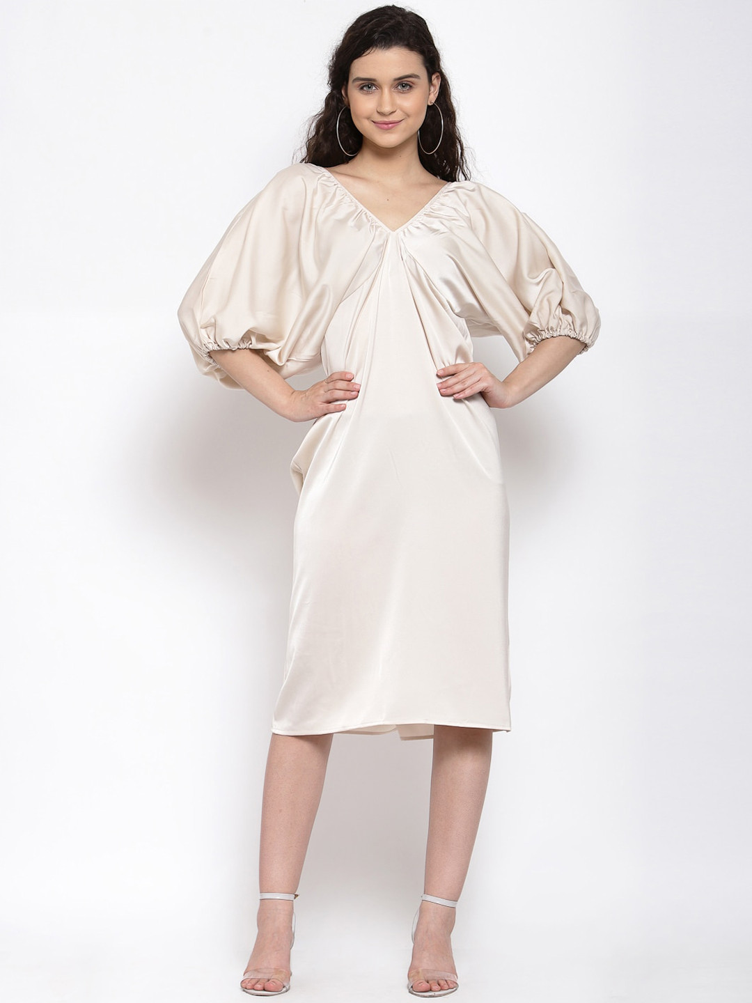 

iki chic Women Cream-Coloured Satin Balloon Dress