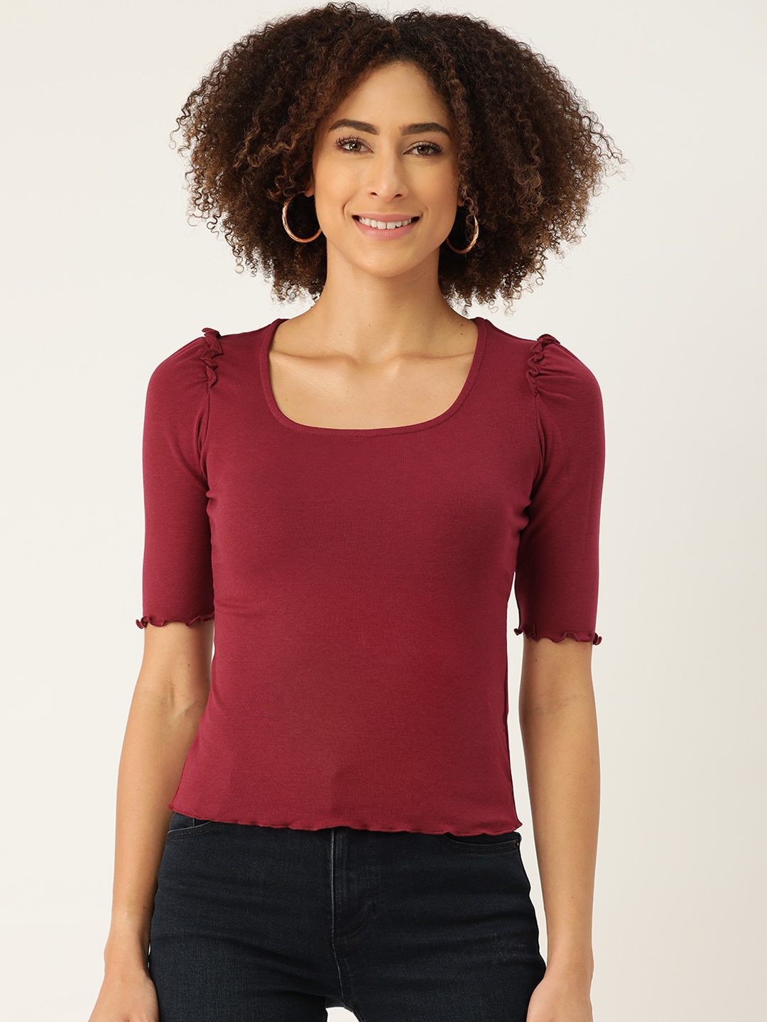 

Madame Maroon Solid Fitted Top