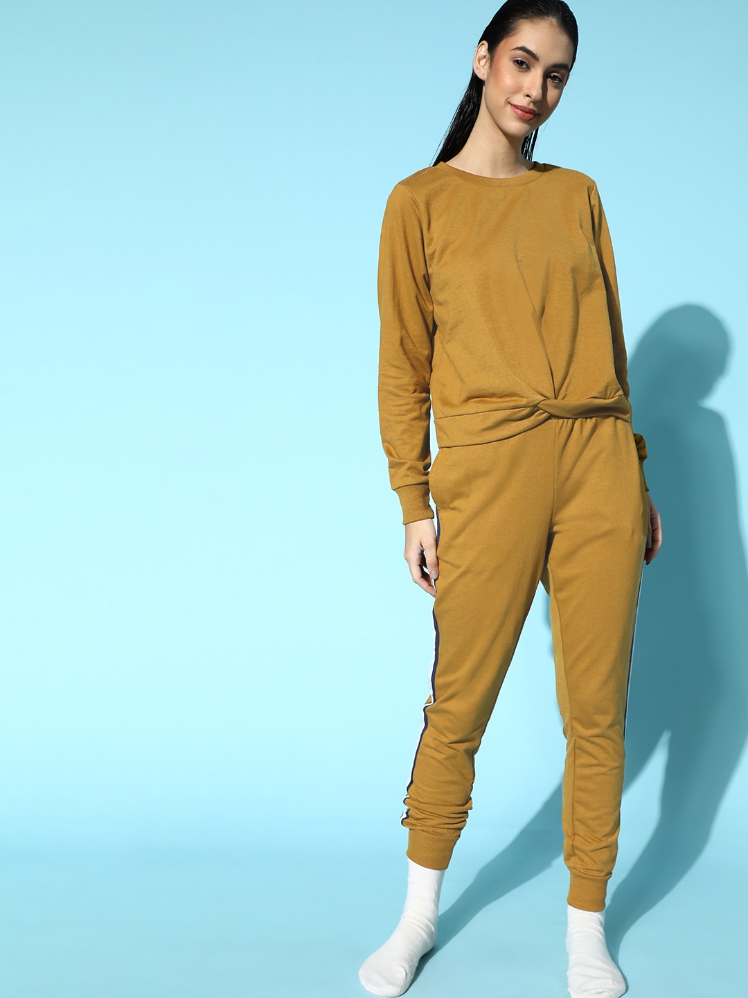 

Roadster Women Mustard Brown Solid Co-ord Set