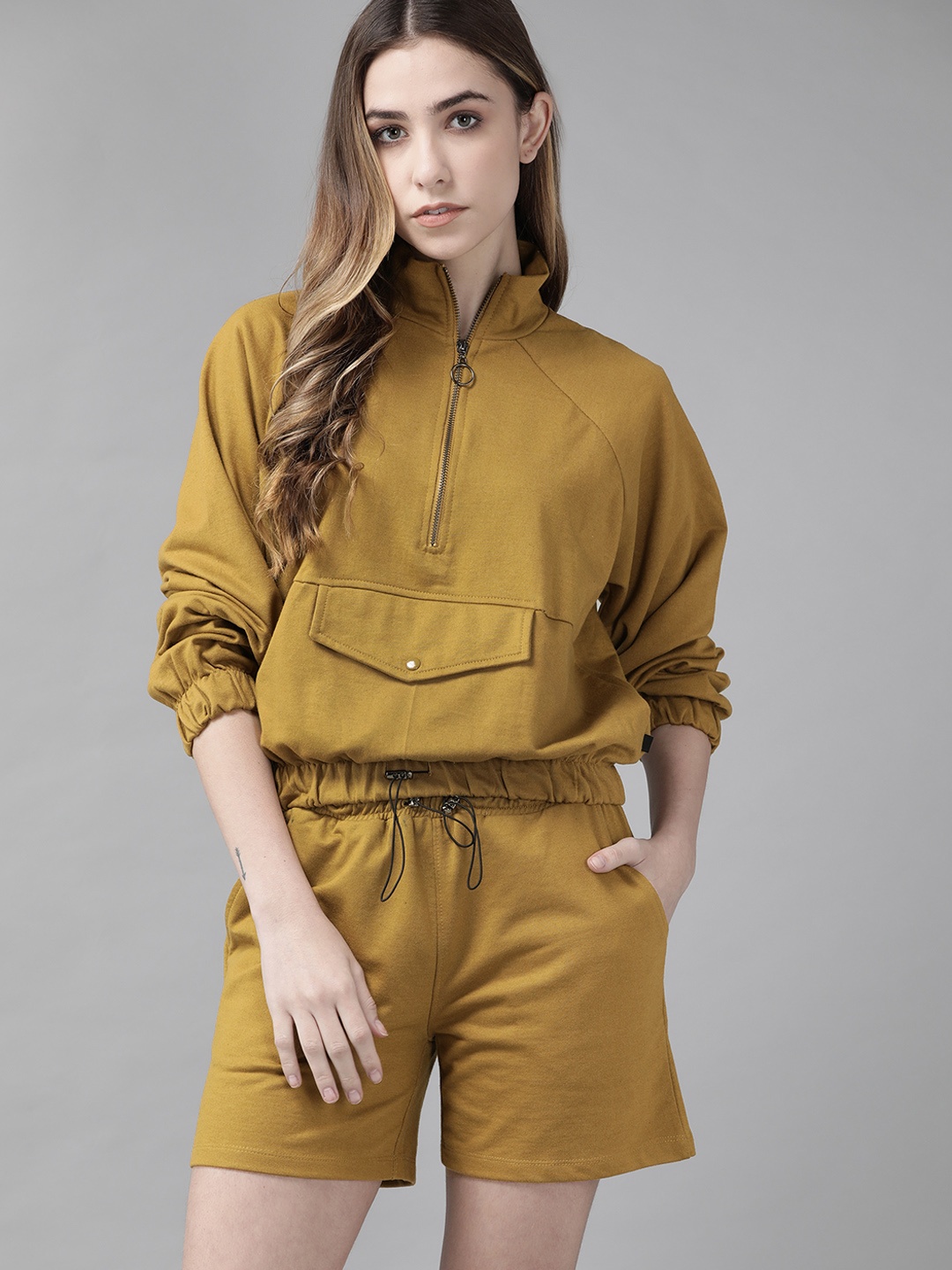 

Roadster Women Brown Solid Sweatshirt with Shorts