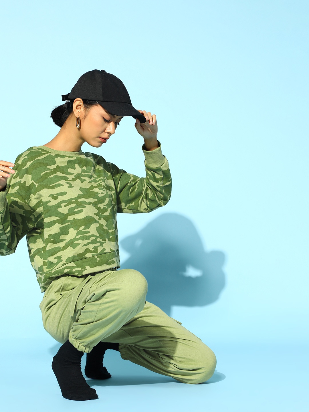 

Roadster Women Gorgeous Green Printed Camouflage Co-Ords