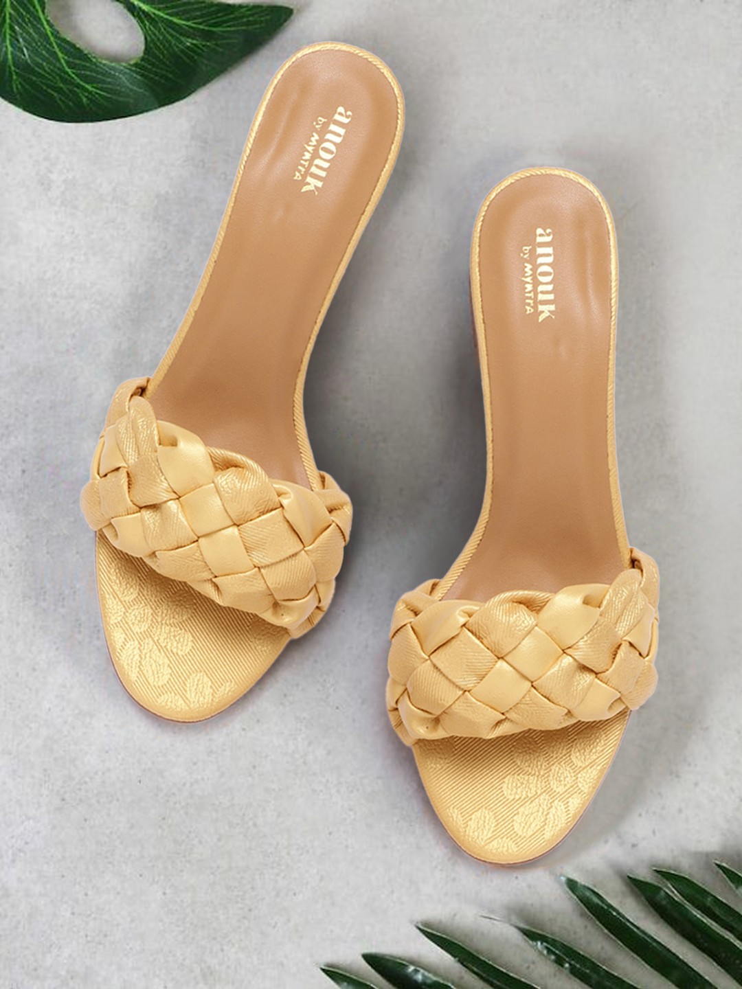 

Anouk Yellow Braided Open Toe Block Heels