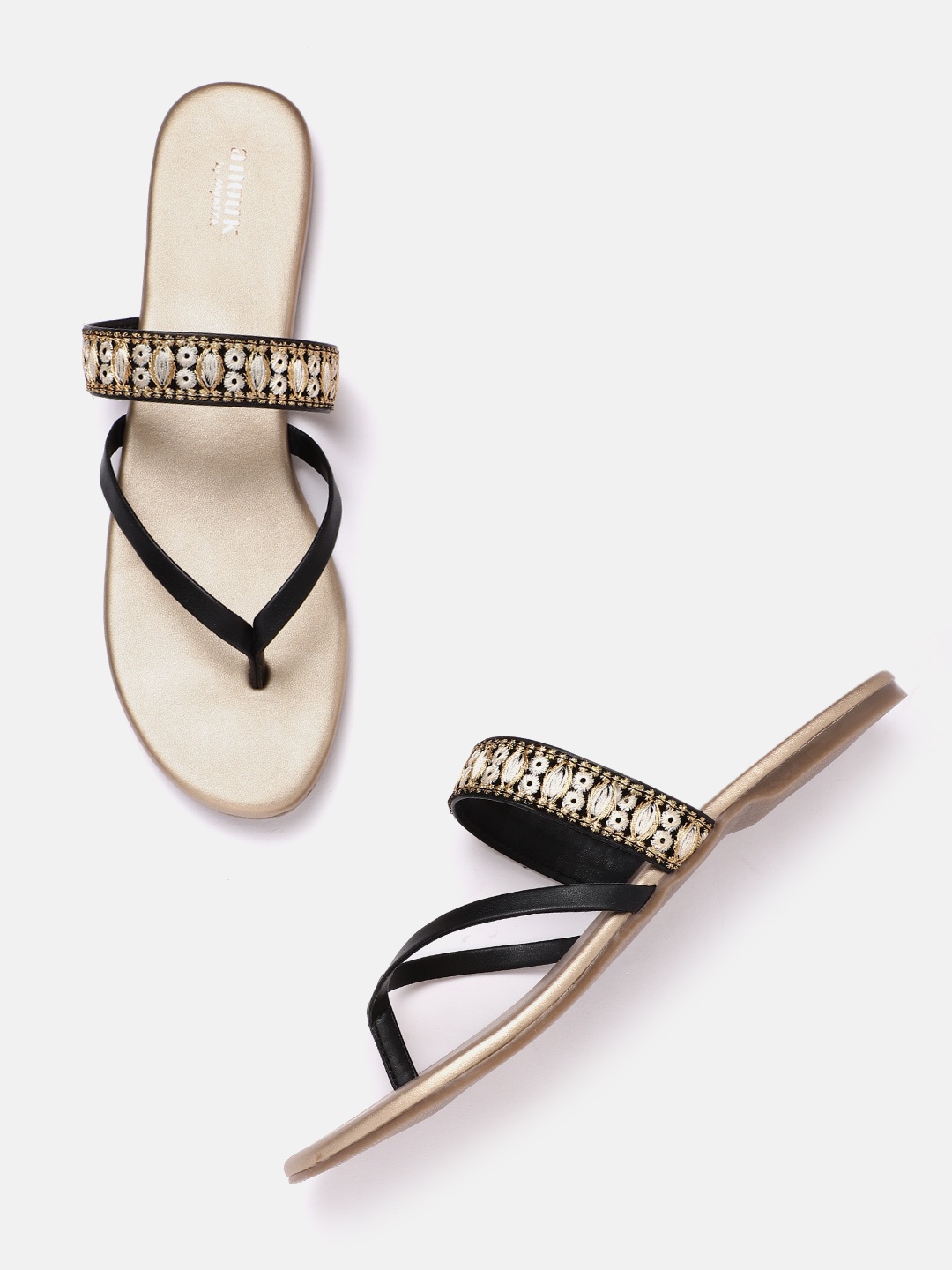

Anouk Women Black & Off-White Embroidered Open Toe Flats