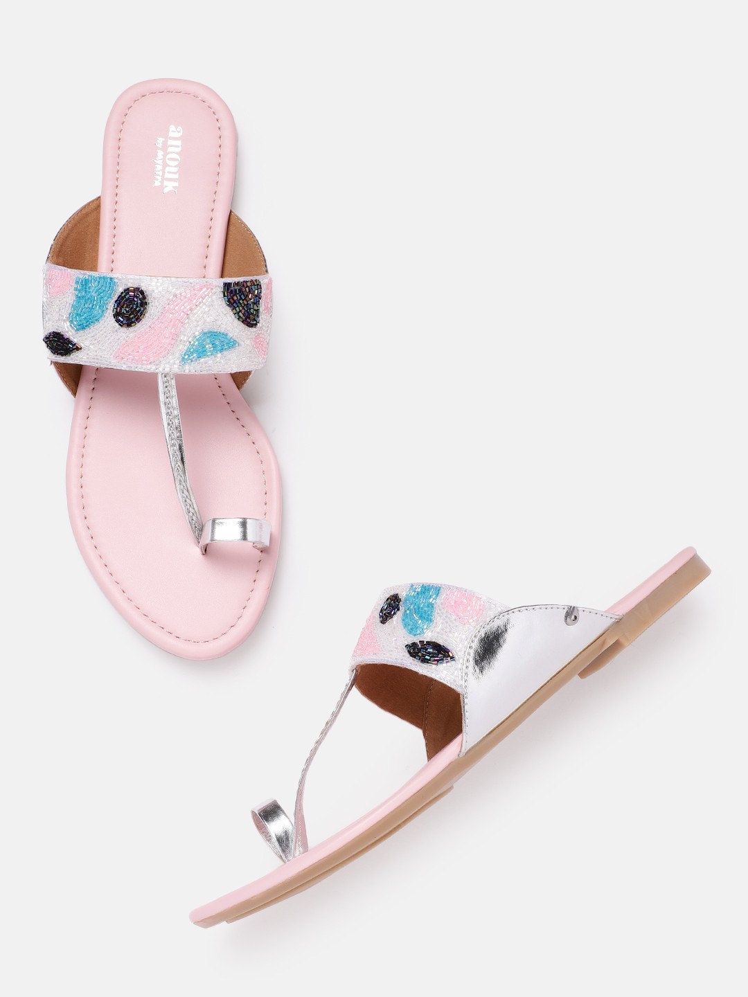 

Anouk Women Silver-Toned & Pink Embellished Ethnic One Toe Flats