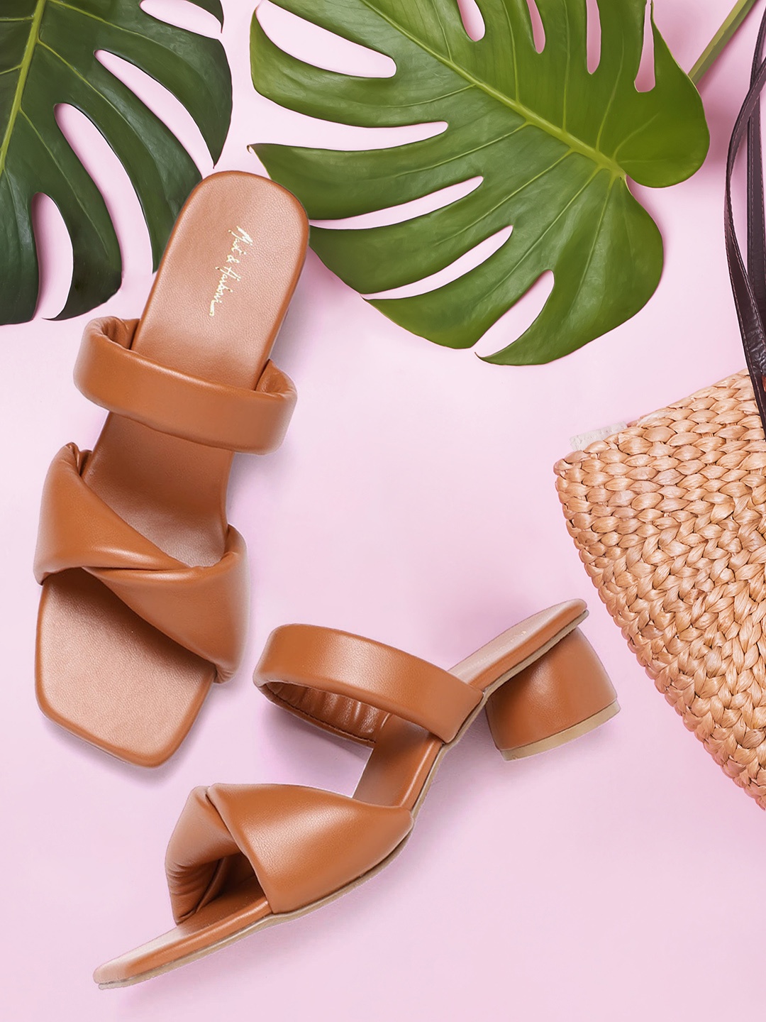 

Mast & Harbour Tan Brown Solid Twisted Detail Block Heels