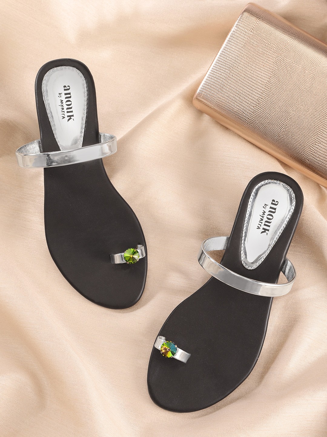 

Anouk Women Silver-Toned Embellished One-Toe Flats