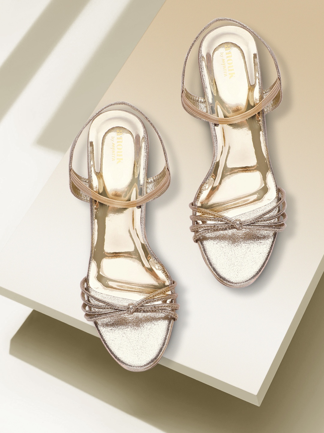 

Anouk Gold-Toned Solid Party Open Toe Block Heels