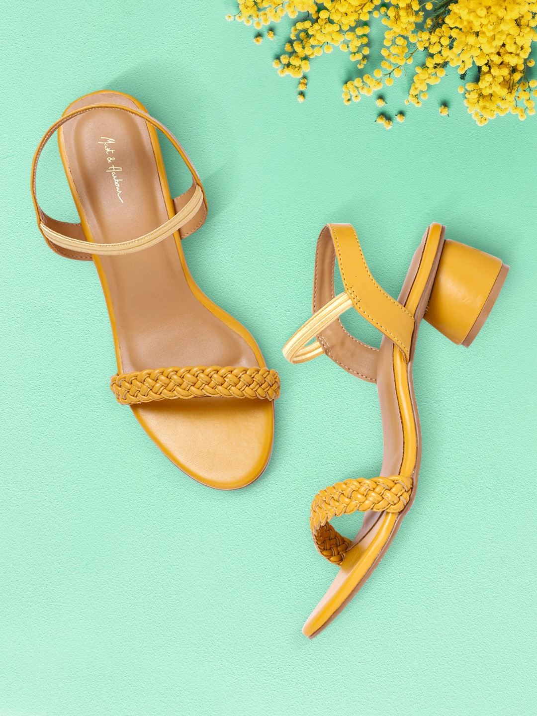 

Mast & Harbour Mustard Yellow Basketweave Texture Block Heels