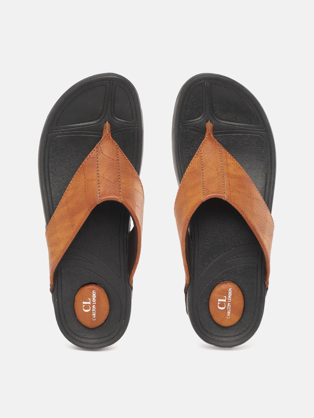 

Carlton London Men Tan Brown Croc Textured Comfort Sandals