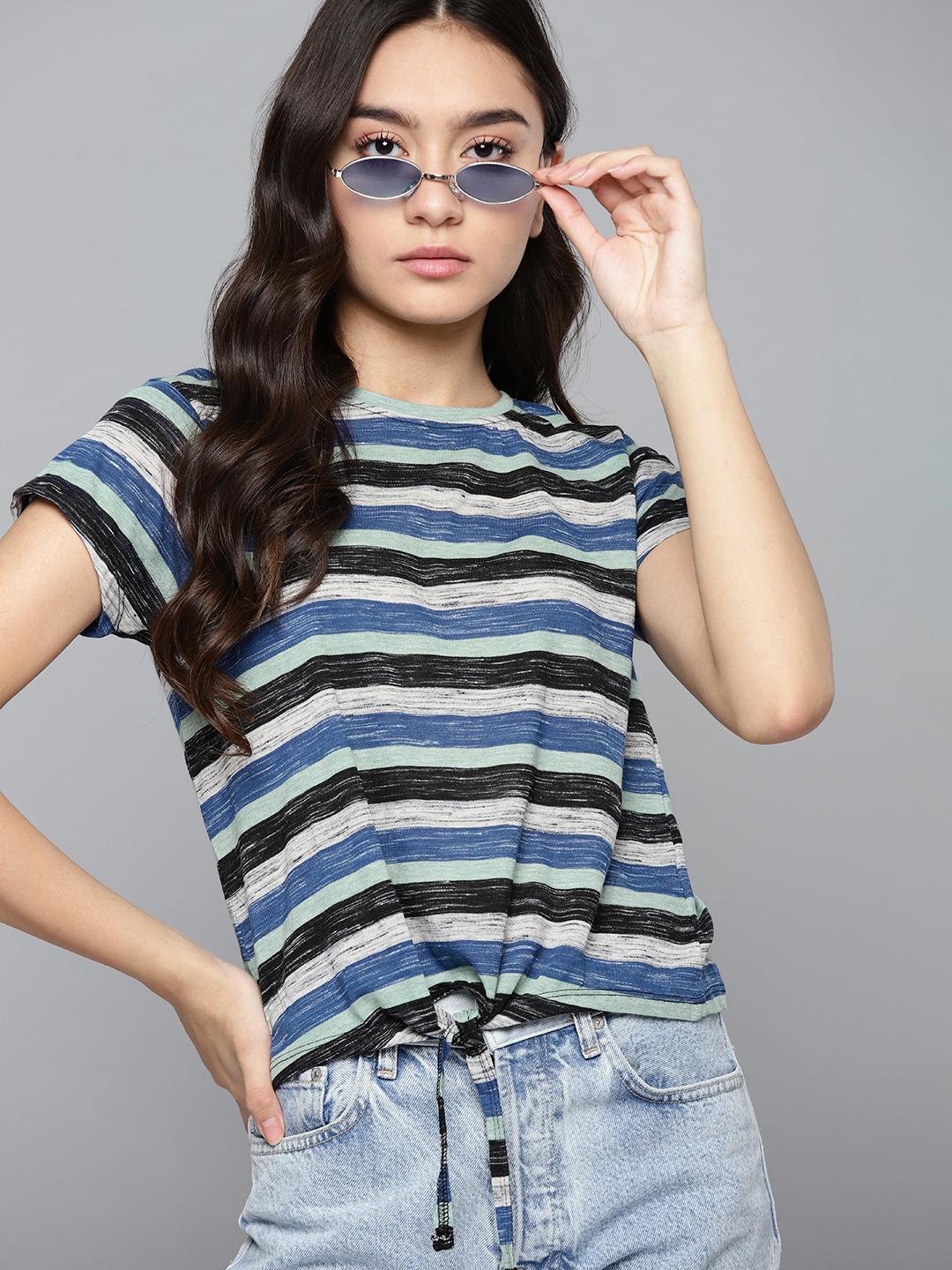 

Kook N Keech Black & Blue Striped Regular Top