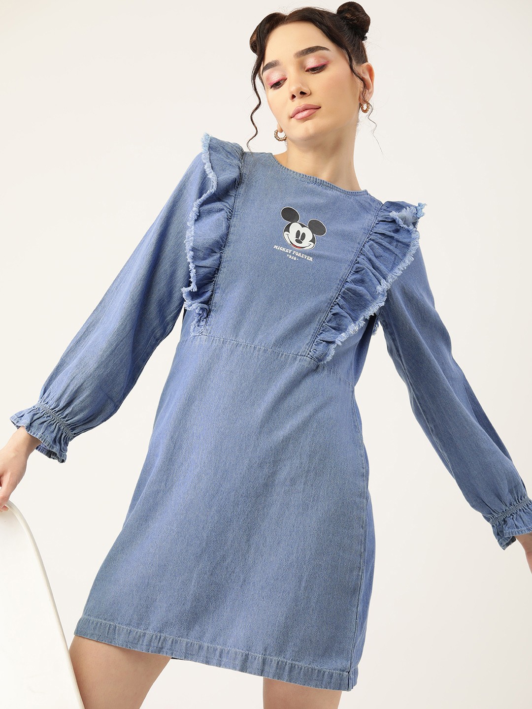 

Kook N Keech Disney Blue Mickey Mouse Print Cotton Chambray Sheath Dress