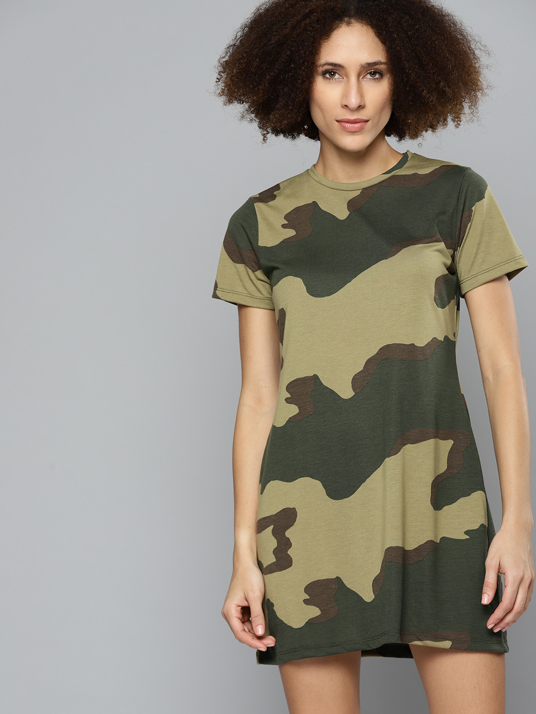 

Kook N Keech Olive Green Camouflage Print Cotton T-shirt Dress