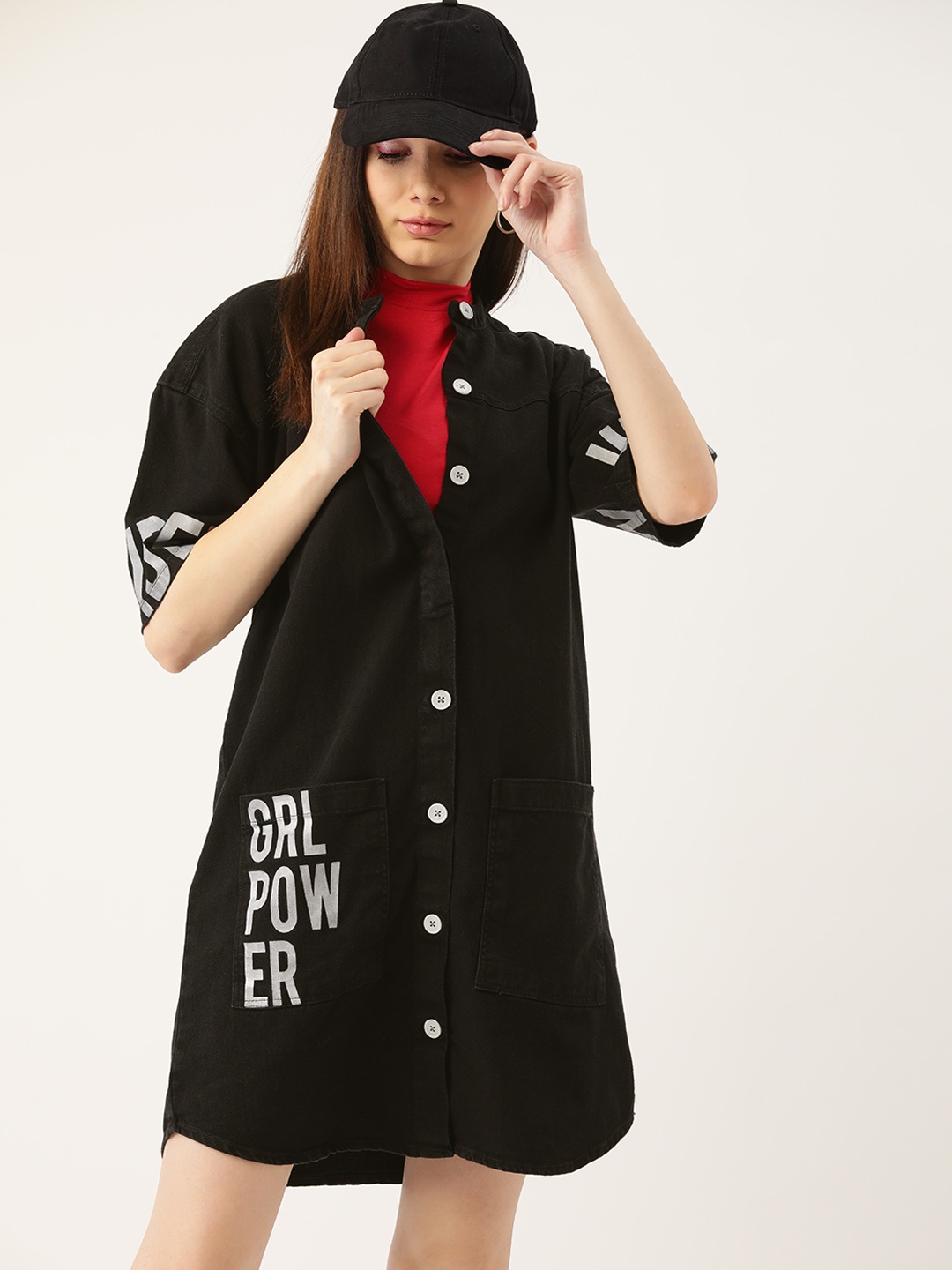 

DC by Kook N Keech Black & White Cotton Placement Print A-Line Dress