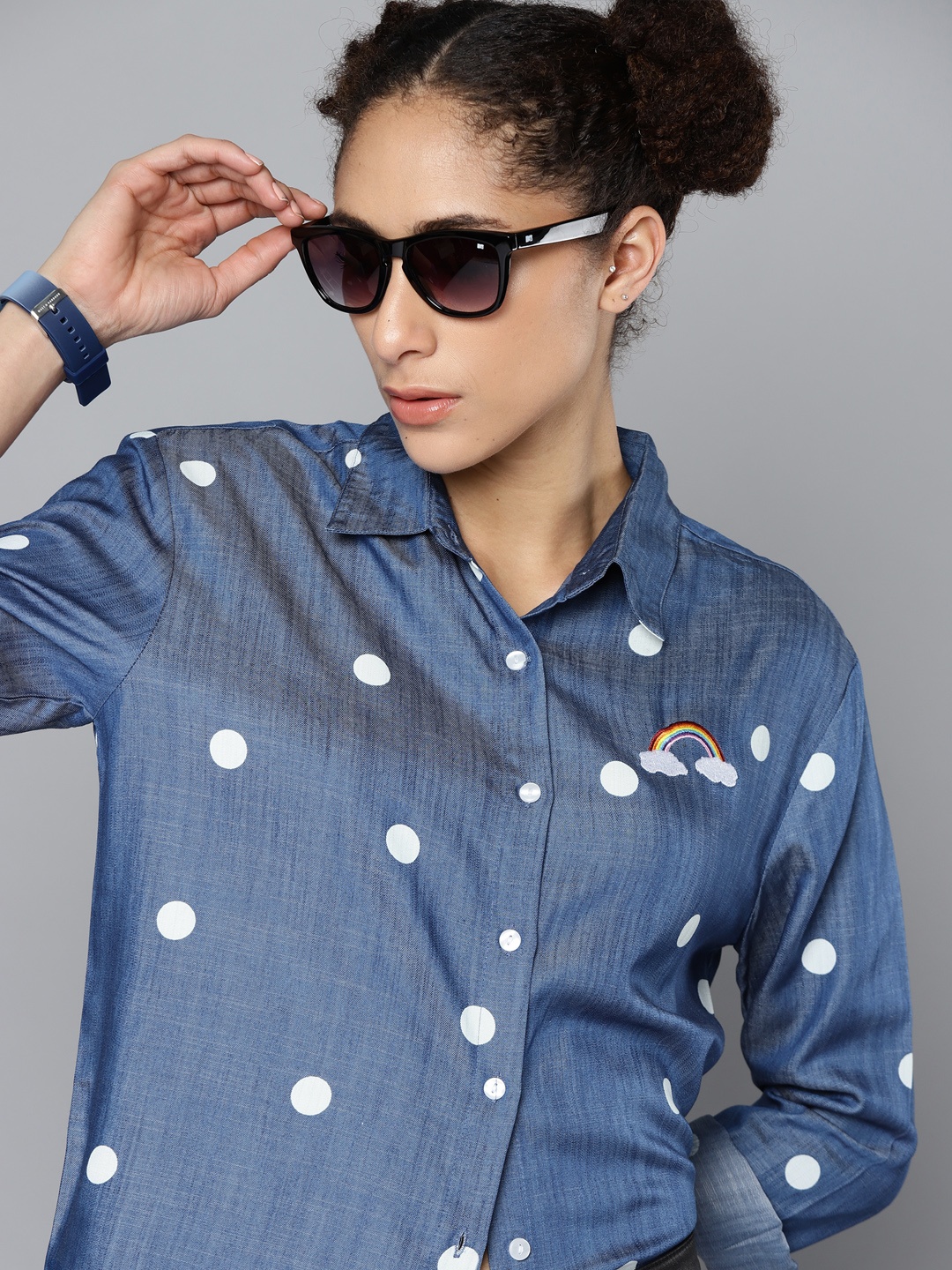 

Kook N Keech Women Blue & White Polka Dots Print Boxy Casual Shirt