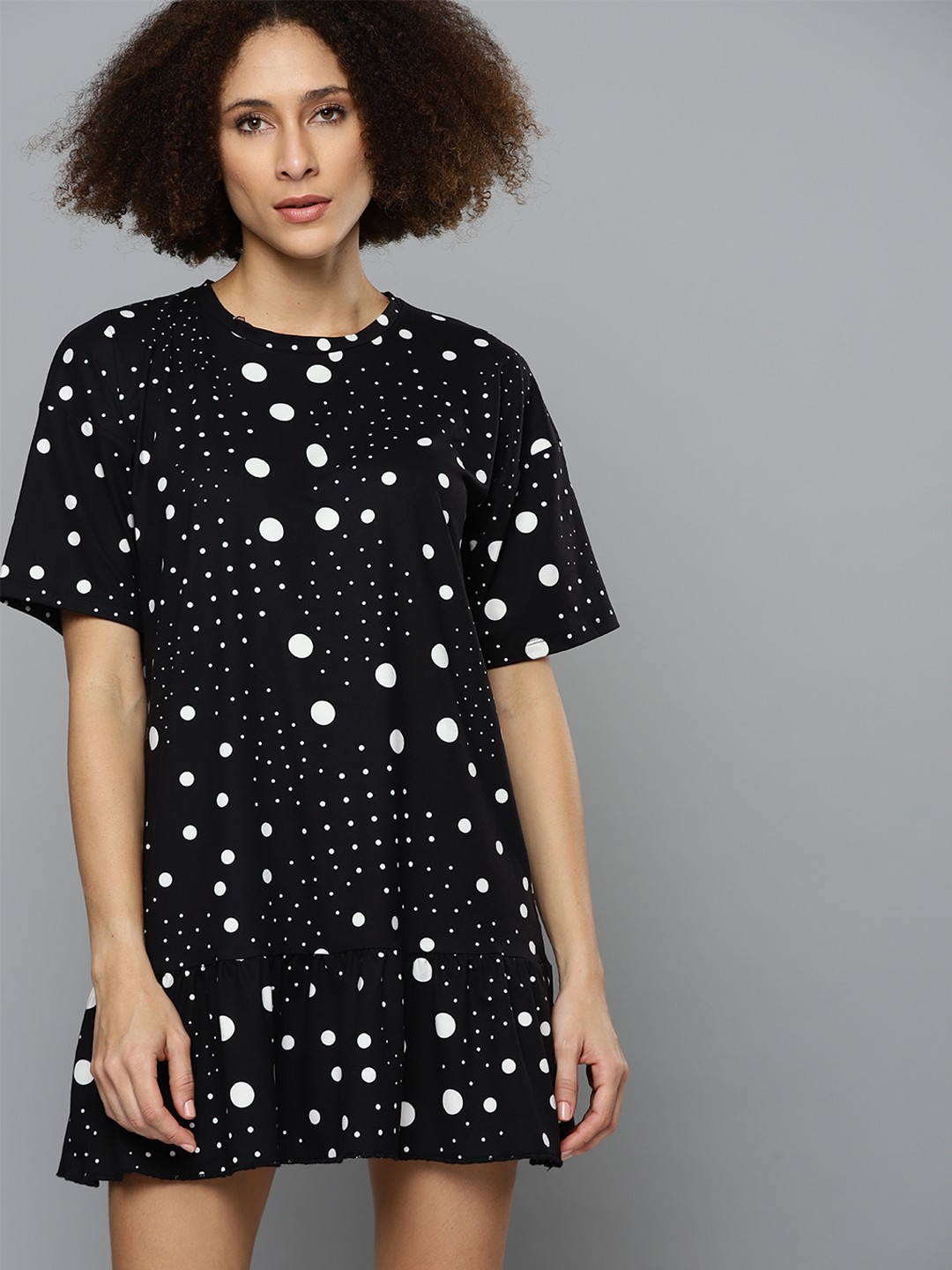 

Kook N Keech Black & White Dotted Print A-Line Mini Dress