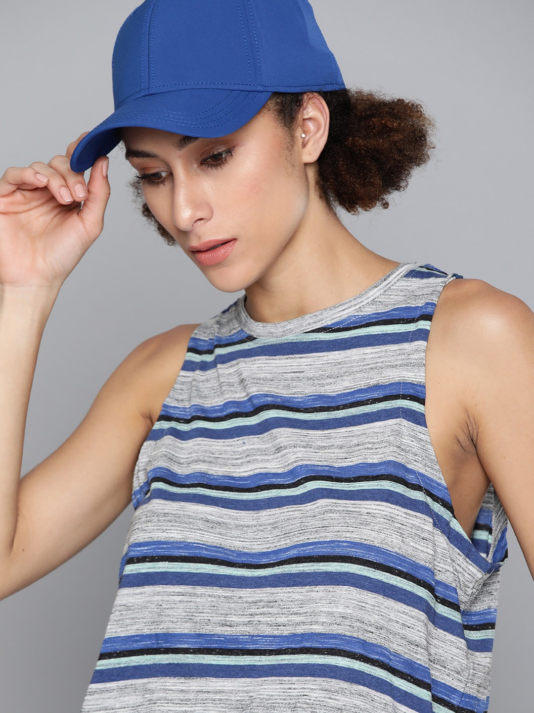 

Kook N Keech Women Grey Melange & Blue Striped T-shirt