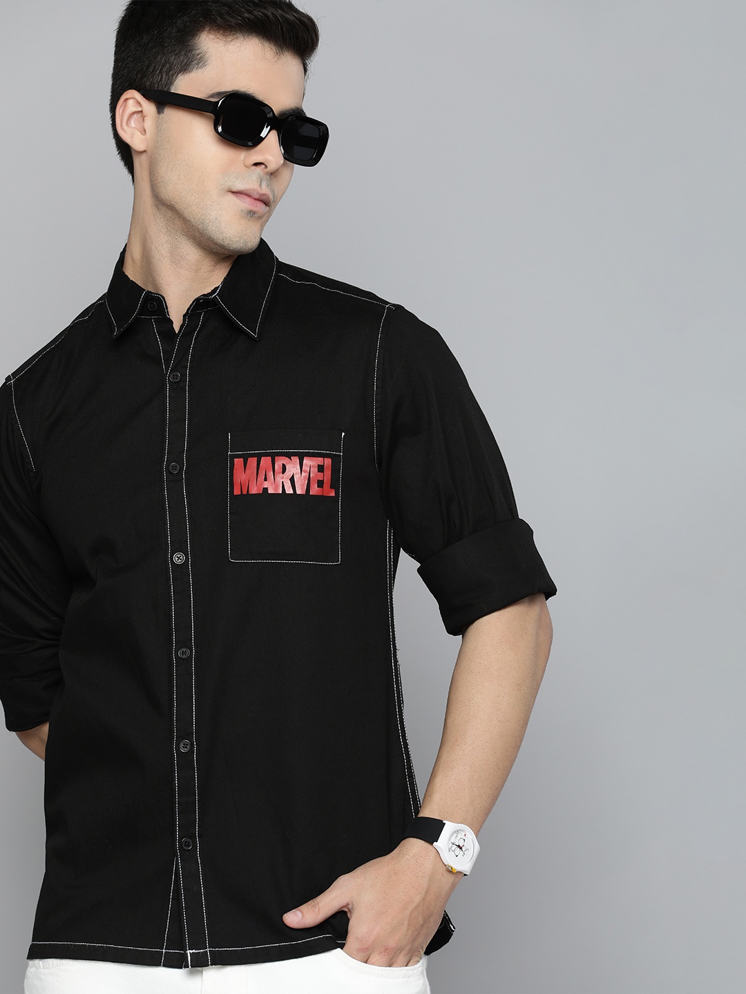 

Kook N Keech Marvel Men Black Marvel Printed Pure Cotton Casual Shirt