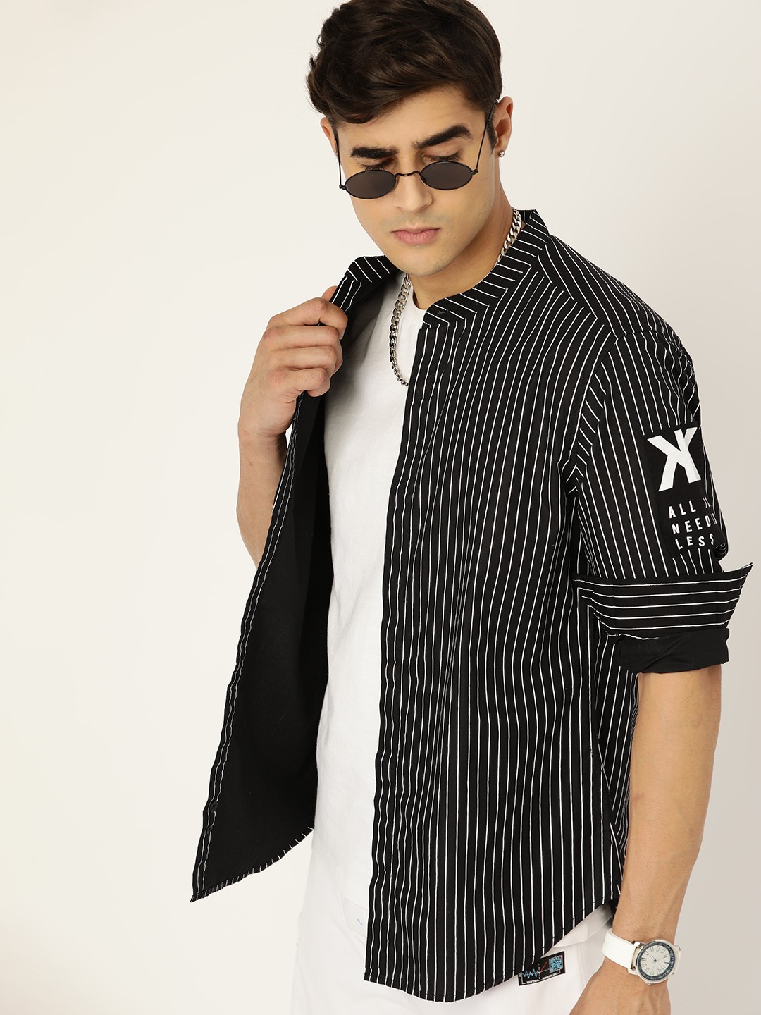

Kook N Keech Men Black & White Pure Cotton Striped Casual Shirt