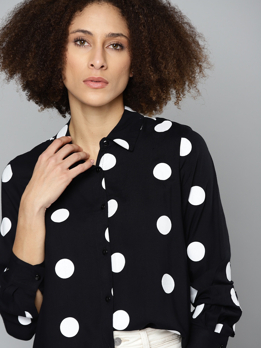 

Kook N Keech Women Black & White Relaxed Fit Polka Dots Print Casual Shirt
