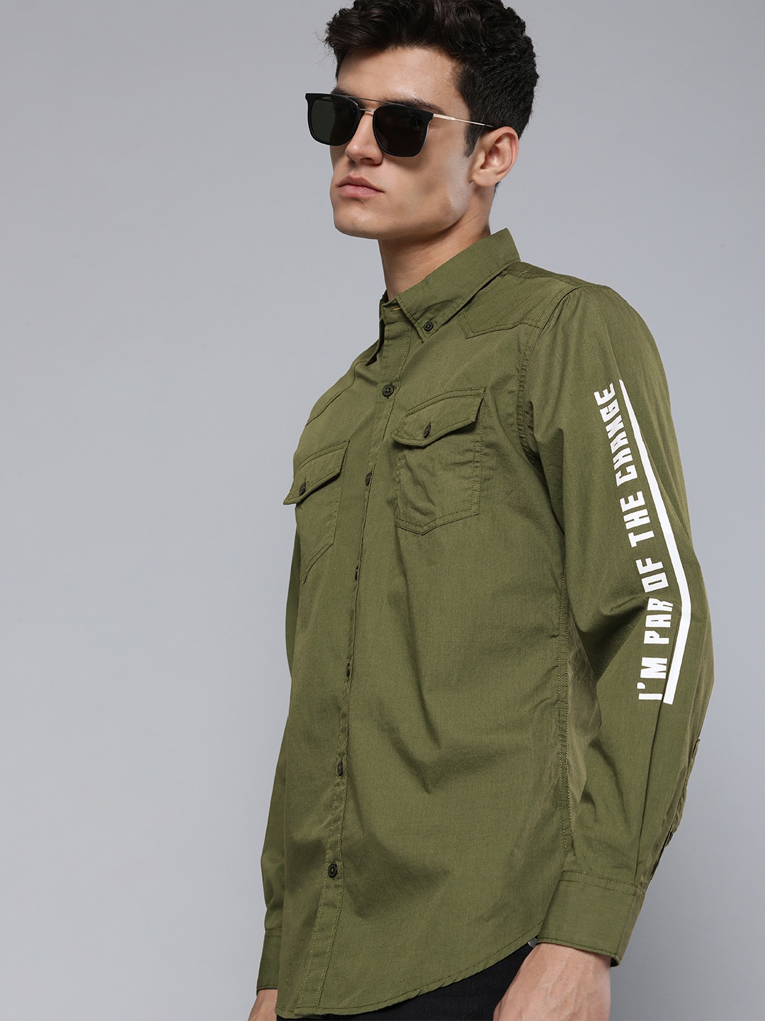 

Kook N Keech Men Olive Green Colourblocked Full Sleeves Casual Shirt