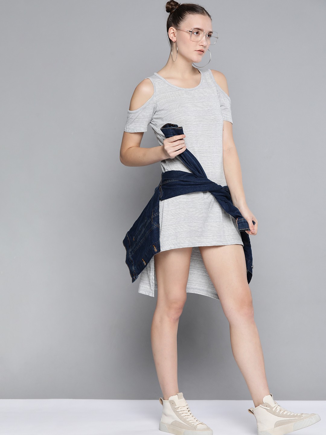 

Kook N Keech Grey Melange & Black Striped A-Line Dress