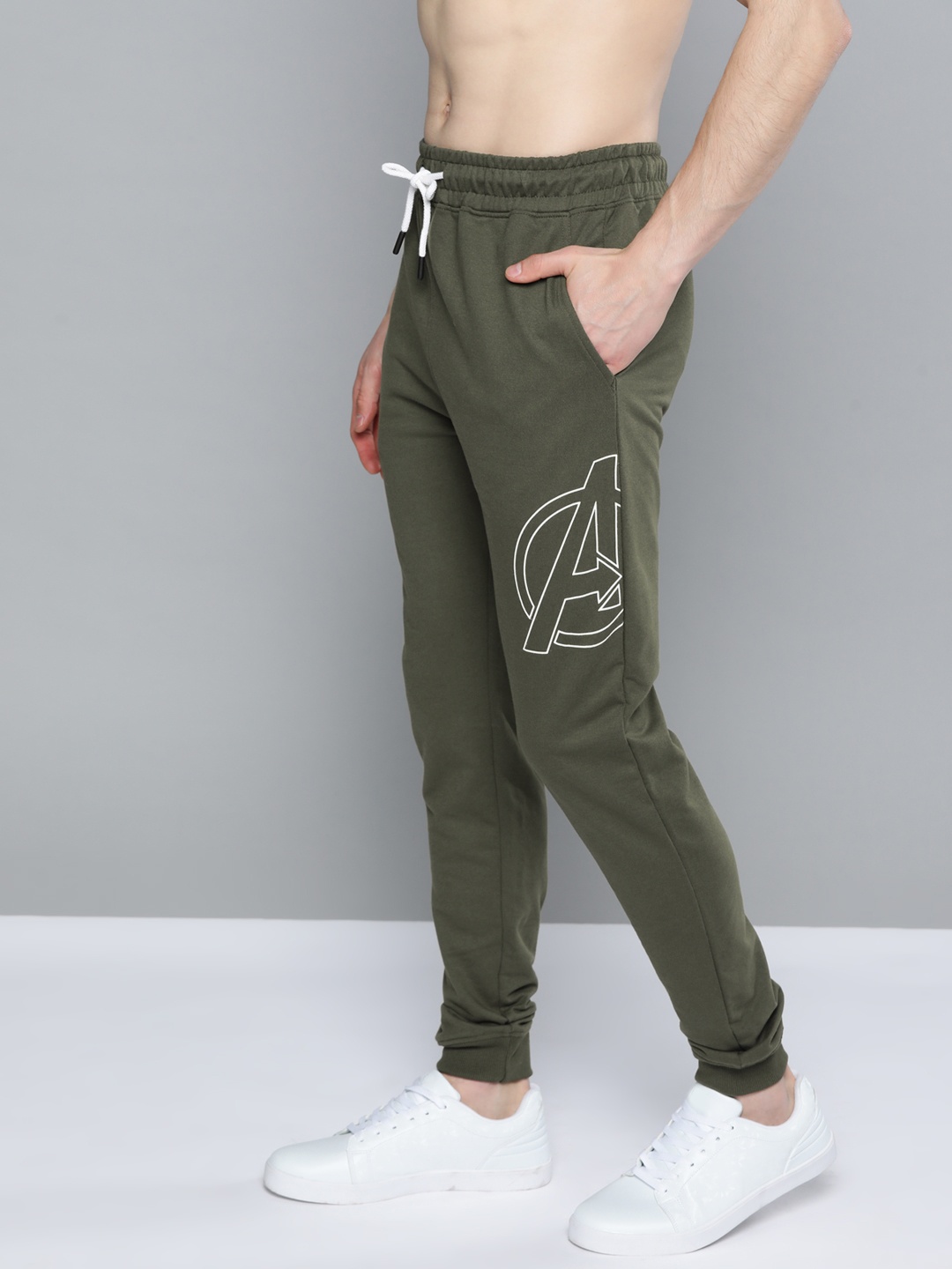 

Kook N Keech Marvel Men Olive Green Avengers Logo Printed Slim Fit Joggers