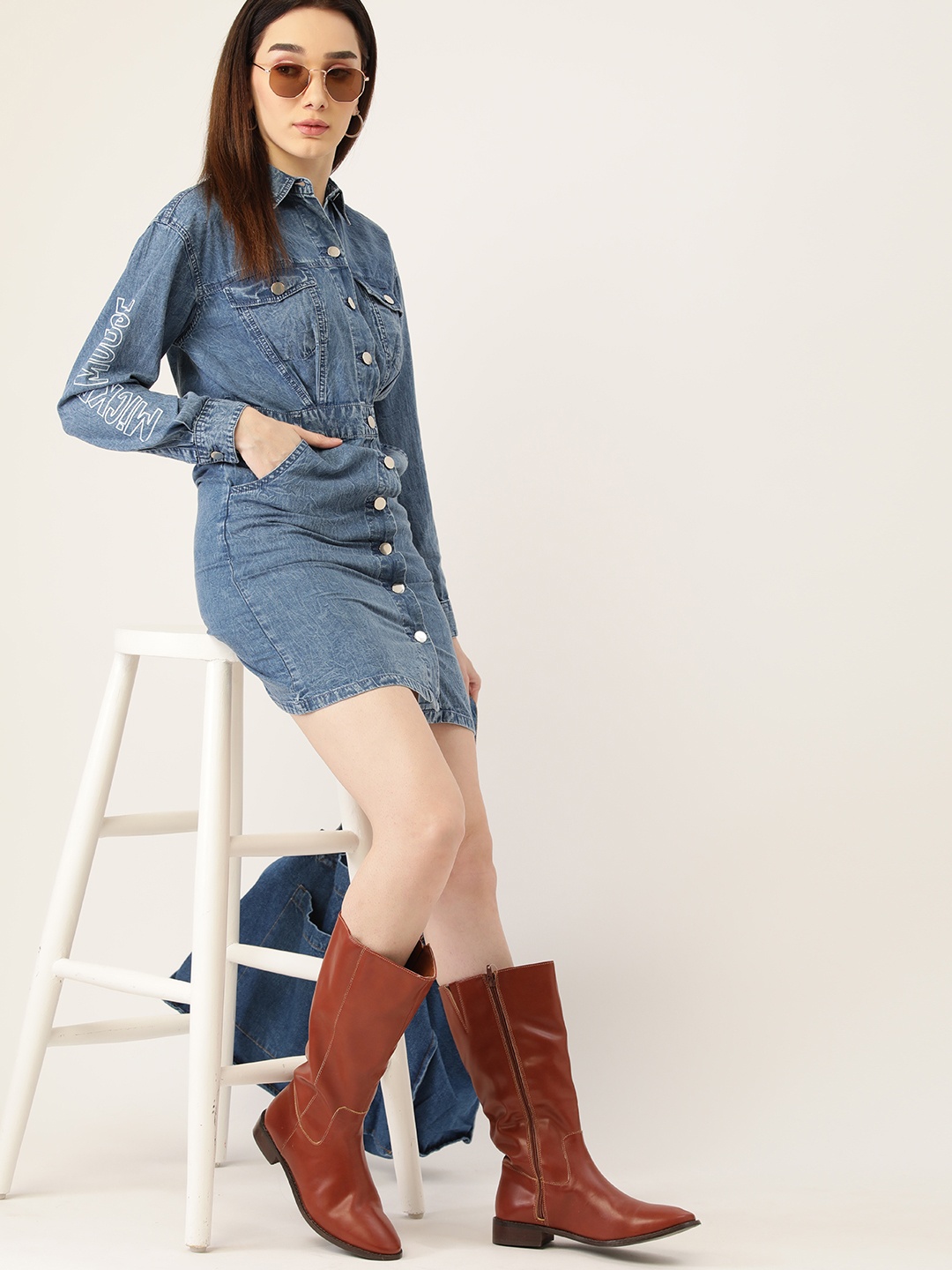 

Kook N Keech Disney Blue Pure Cotton Mickey Mouse Print Denim Shirt Dress