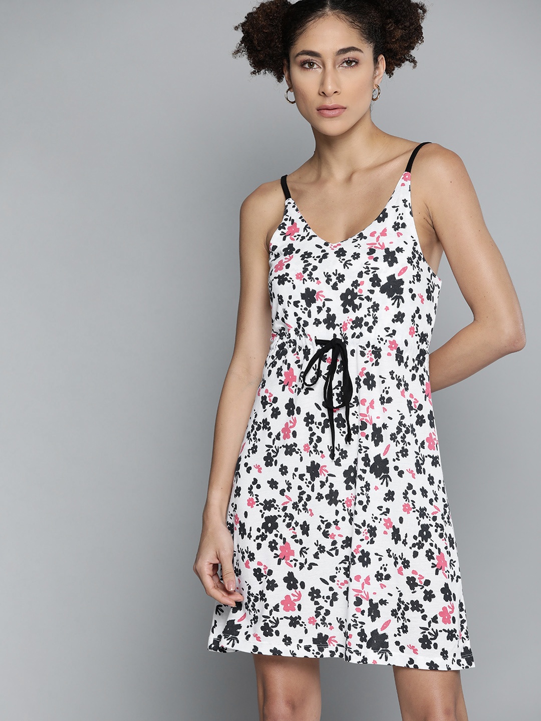 

Kook N Keech White & Charcoal Grey Pure Cotton Floral Print A-Line Dress