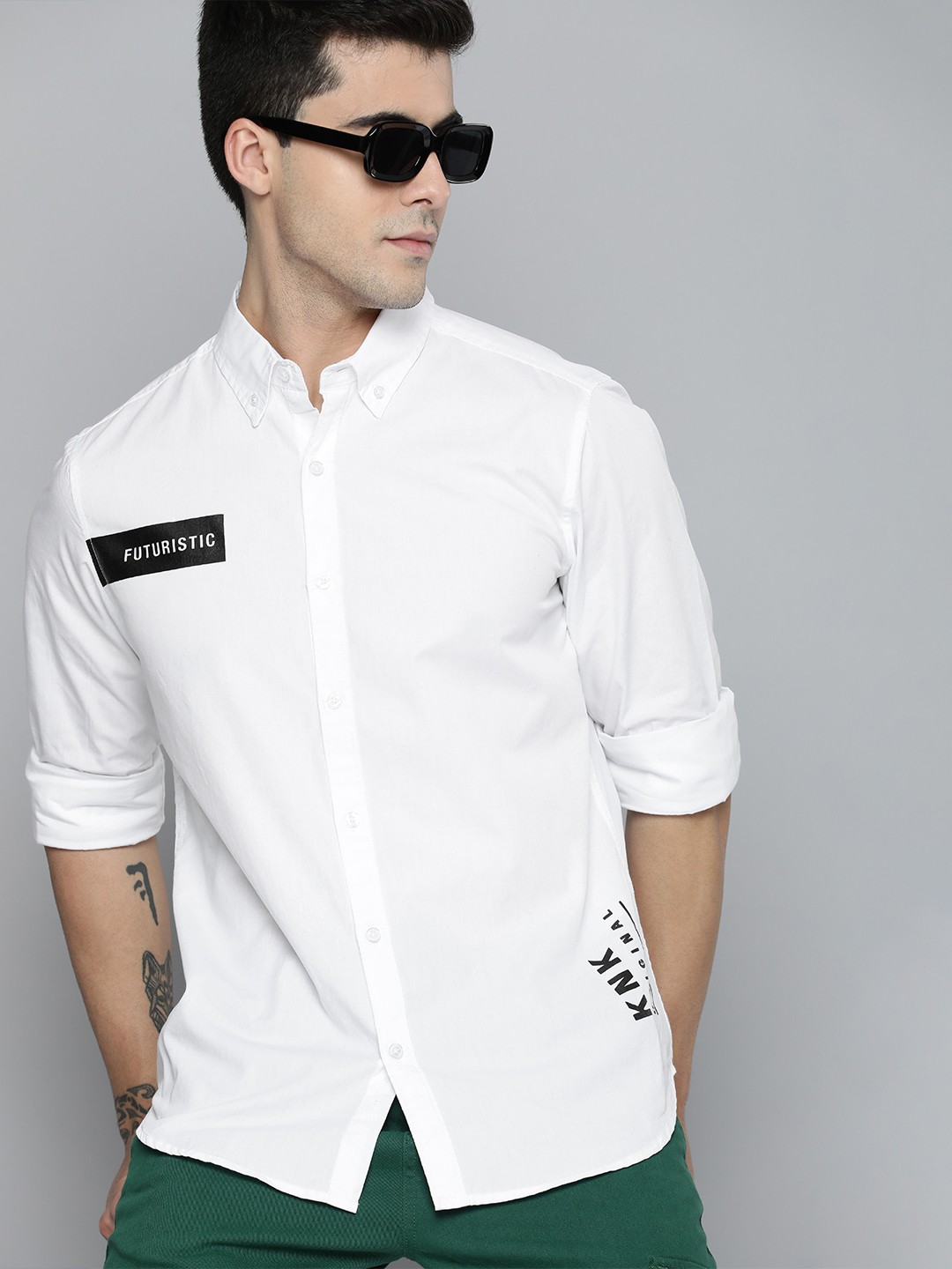 

Kook N Keech Men White Printed Pure Cotton Casual Shirt