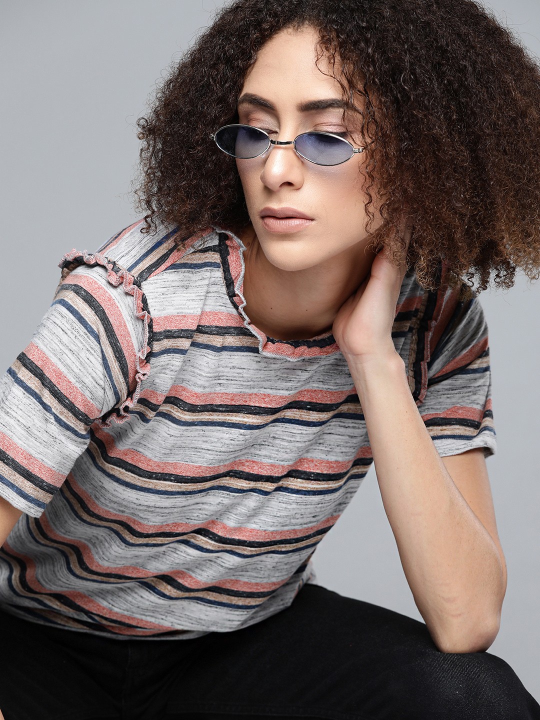 

Kook N Keech Grey & Black Striped Cotton Regular Top