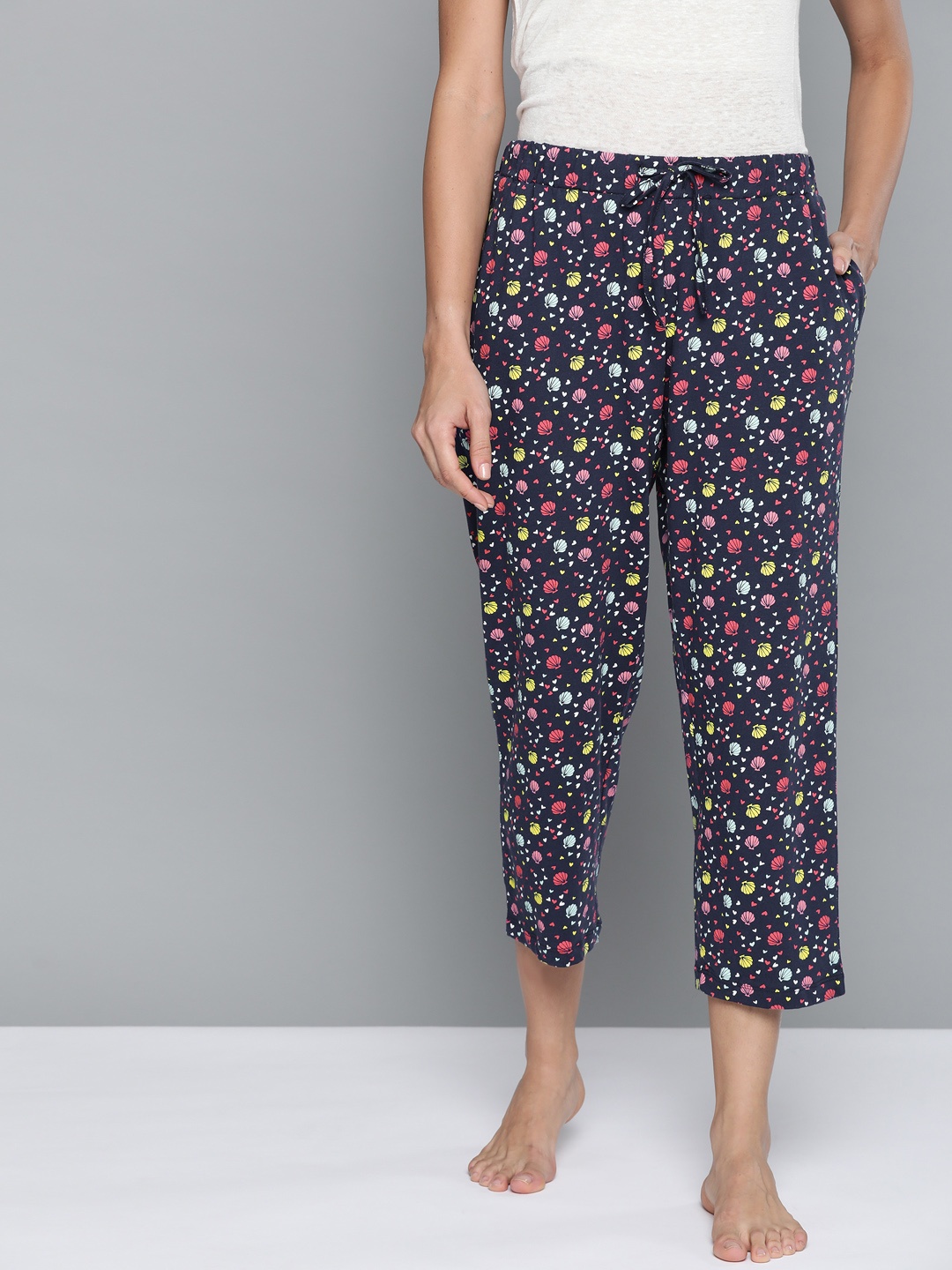 

Kook N Keech Women Navy Blue & Pink Pure Cotton Printed Lounge Pants